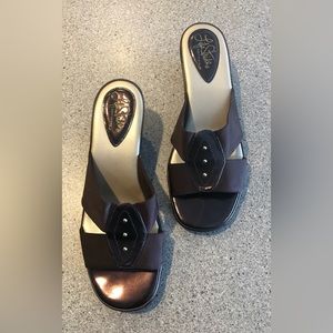 Life Stride Soft Systems Sandal - Chocolate Brown with tiny gold accents.